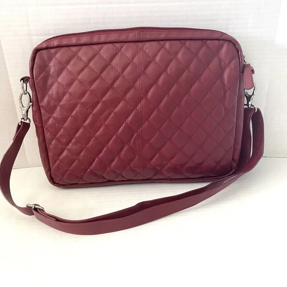 Osprey London Red Genuine Leather Quilted Laptop/Travel Bag